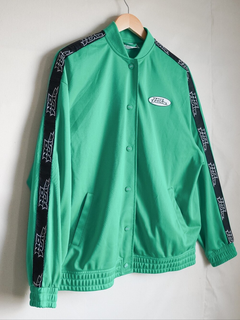 No Fear x H&M Green Logo Tape Oversized Track Jacket Snap Front Women's Small